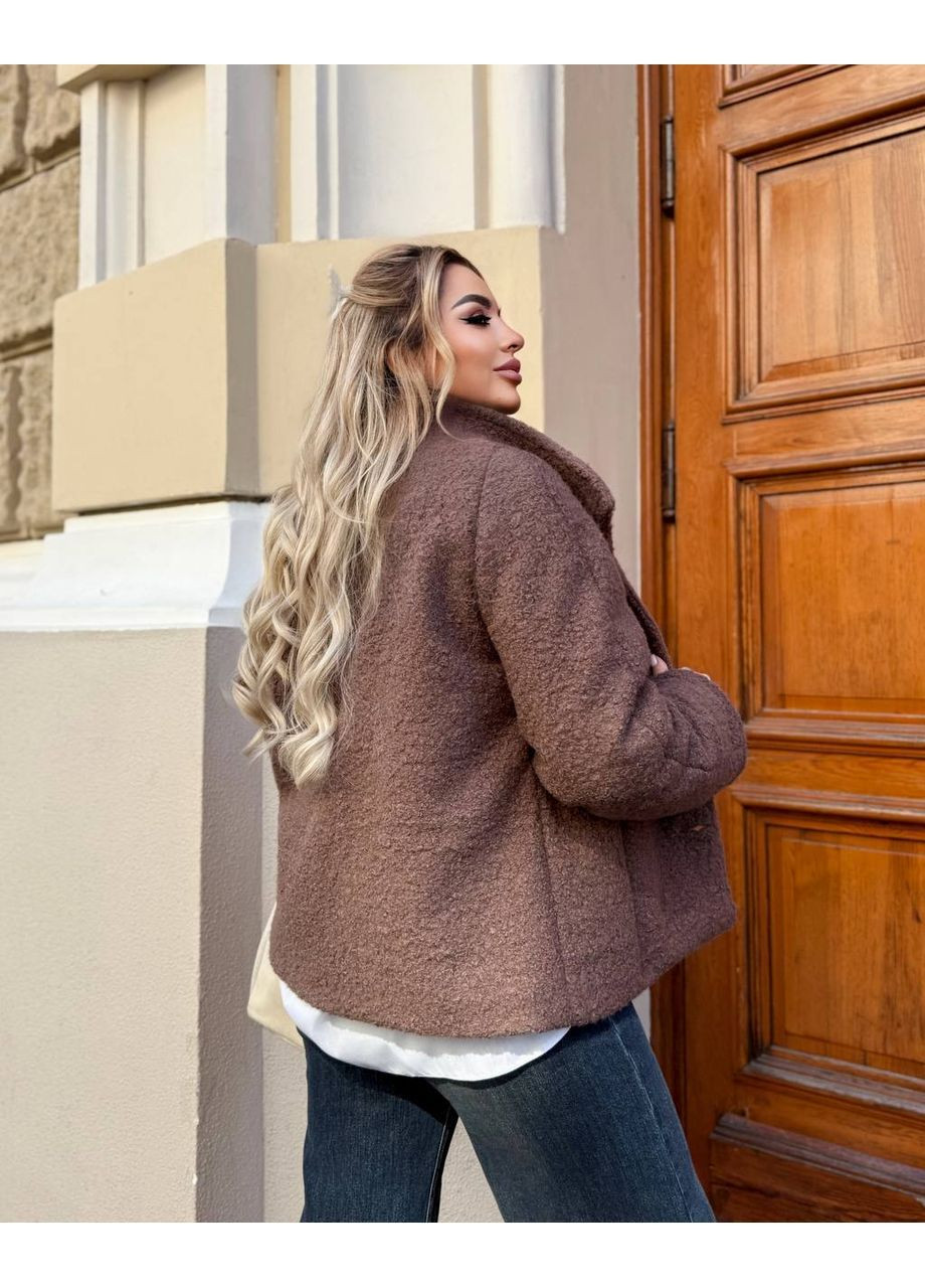 Коричневое демисезонное Пальто женское укорочено букле. Пальто пиджак на пиджак. Осень весна No Brand