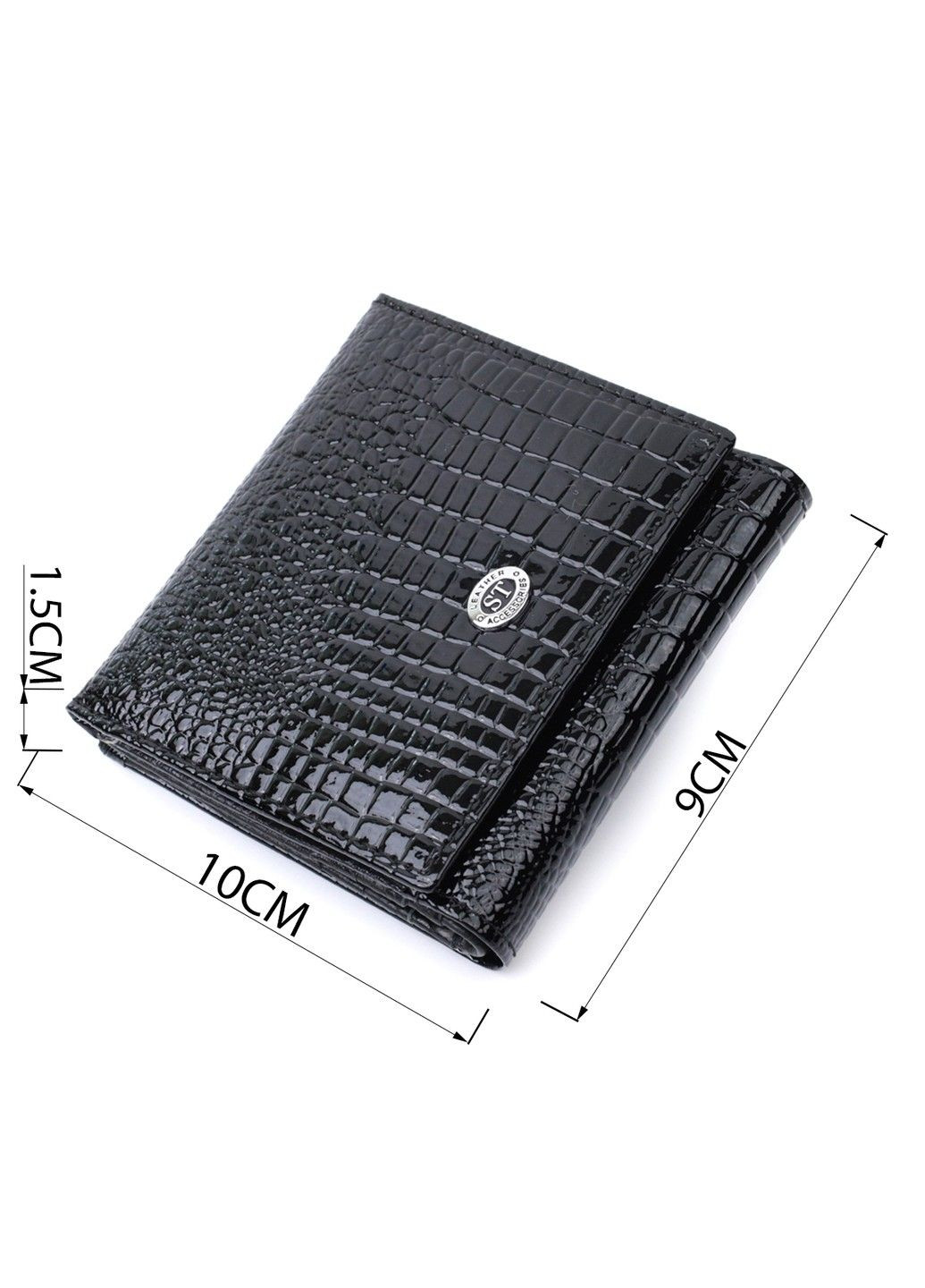 Женский компактный кошелек из натуральной лакированной кожи 22688 Черный st leather (298111876)