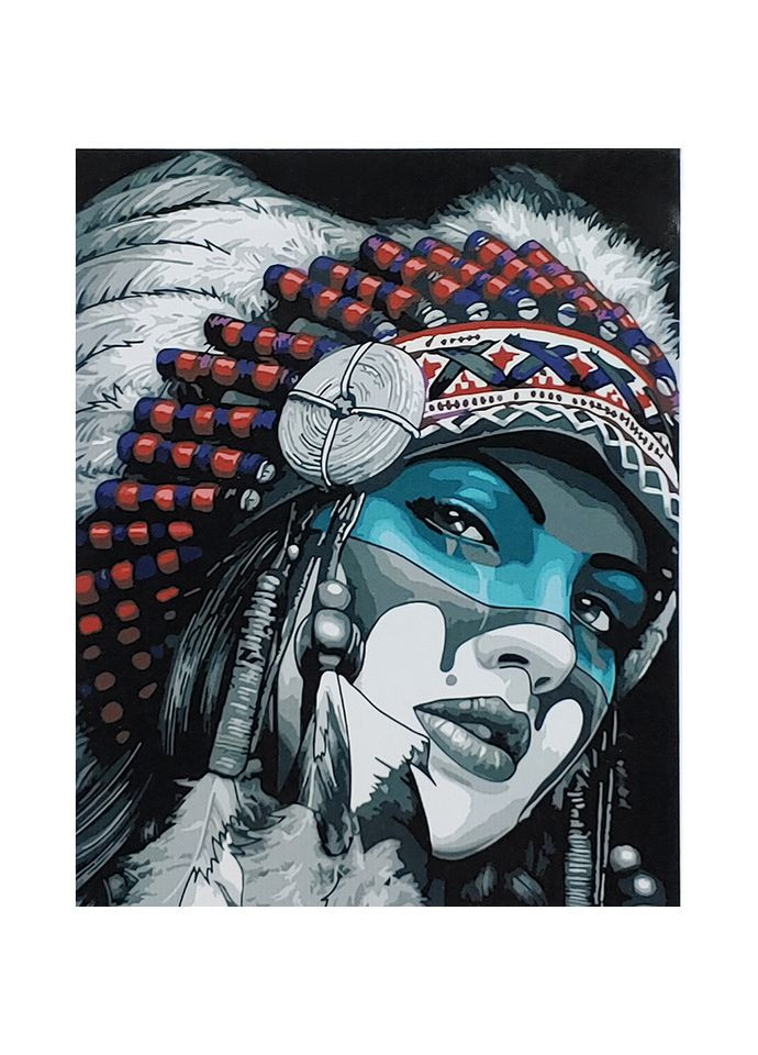 Картина за номерами ПРЕМІУМ Індіанська жінка з лаком розміром 40х50 см (SY6807) Strateg (362500632)