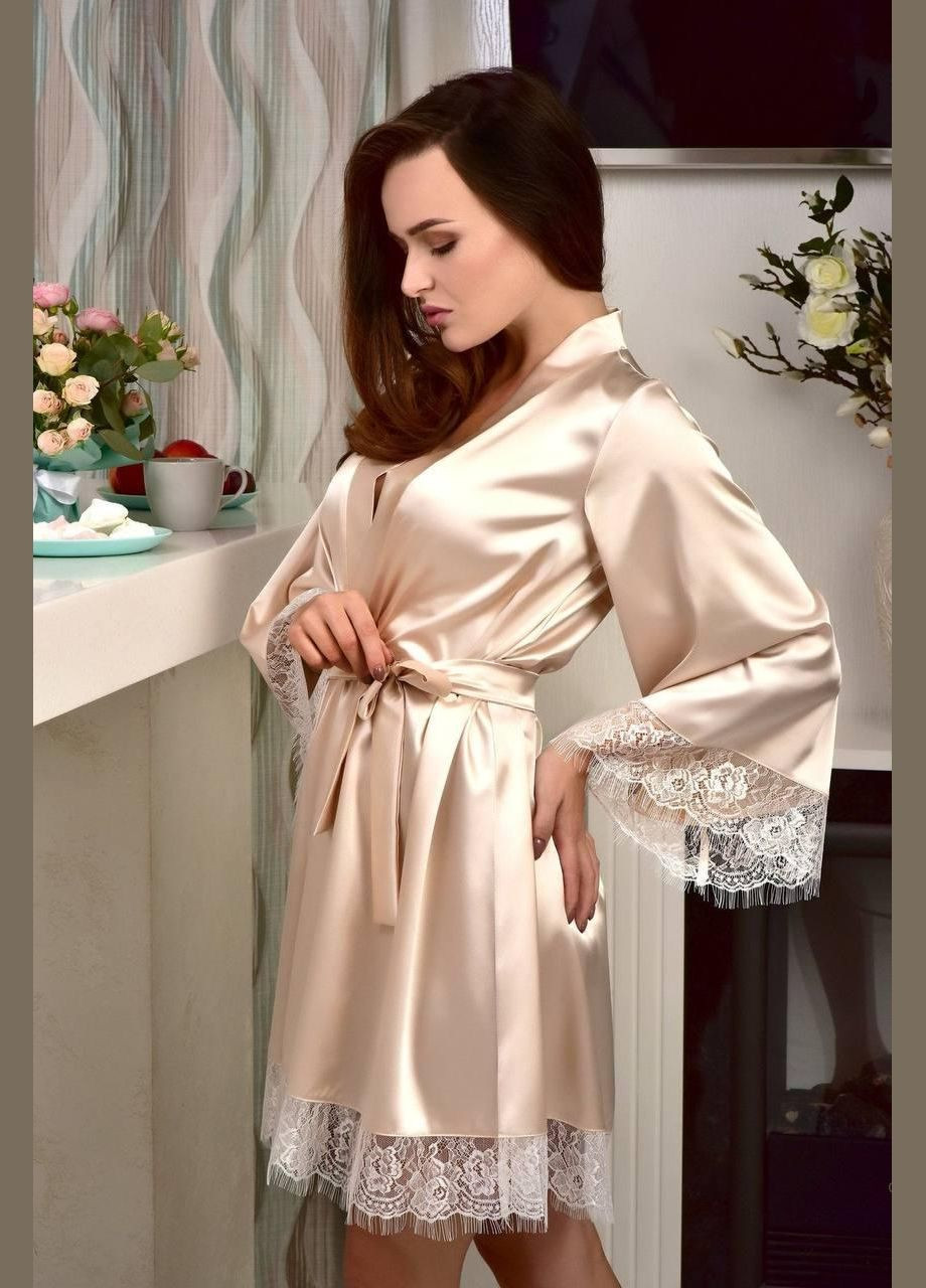 Женский халат домашний шелковый на запах с поясом светло-розовый Ghazel (331346444)