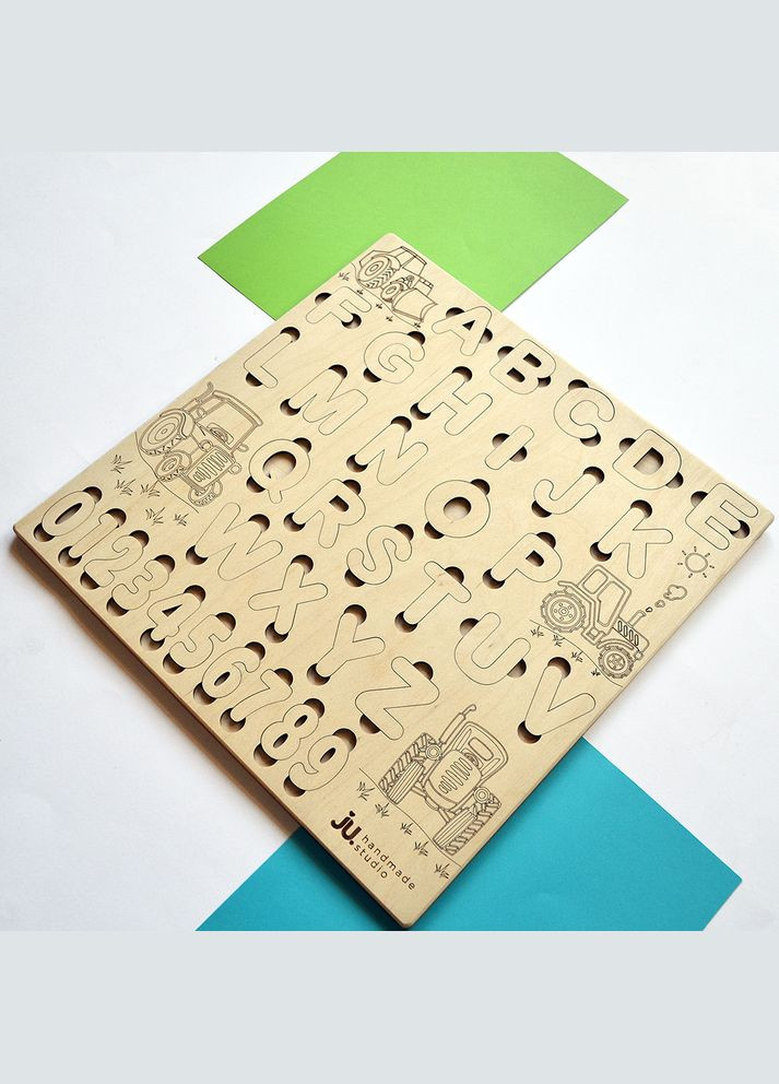 Дерев'яна абетка "Трактори", дитячий алфавіт із дерева, дерев'яні букви-пазли, азбука-сортер АНГЛІЙСЬКА No Brand (301482849)