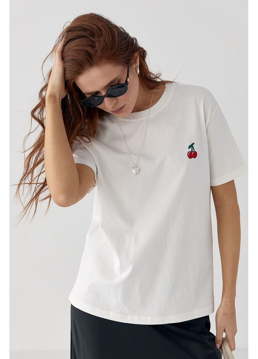 Футболка с вышитыми вишенками Lurex Футболка - (370393356)