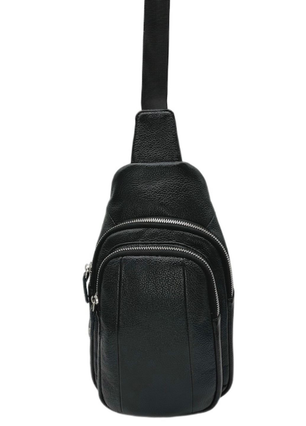 Стильна чоловіча сумка-слінг нагрудна з натуральної шкіри на блискавці, чорна LQ 818510 (278649371)