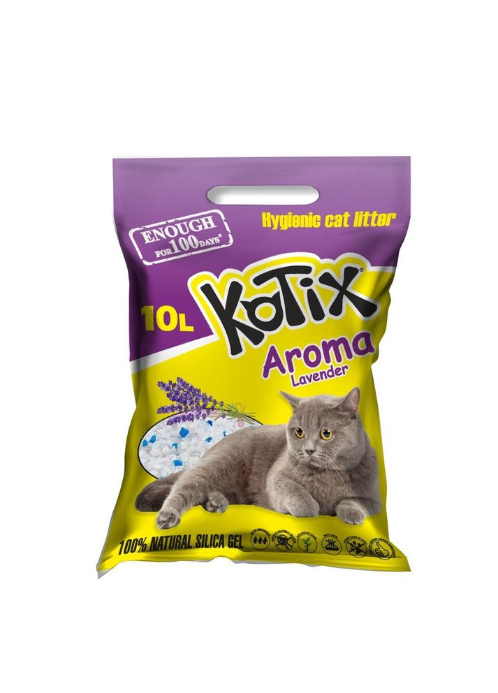 Силікагелевий наповнювач Aroma Lavender Котікс з ароматом лаванди 10 л (4,1 кг) (4820266661304) KOTIX (354702770)