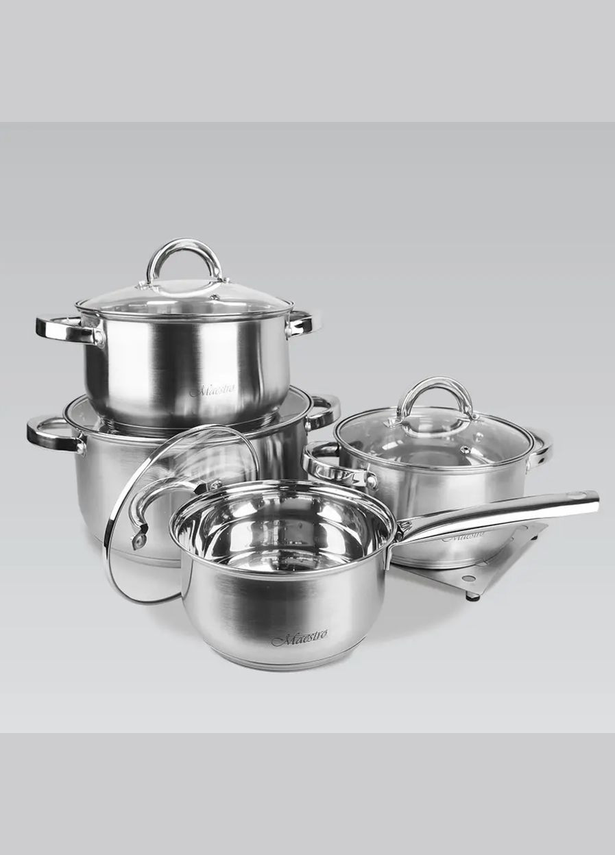 Набор посуды нержавеющий 2 х 3 х 4 л х 1.5 л + подставка (4 шт.) MR-2021 (MR-2021) Maestro (316632174)