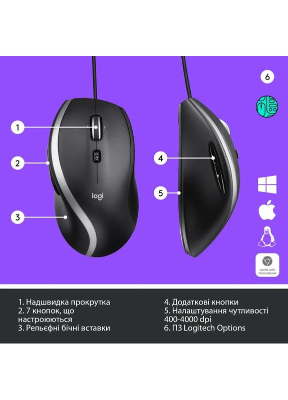 Мышь Advanced Corded Mouse M500s Black (6635819) Logitech (372457929)