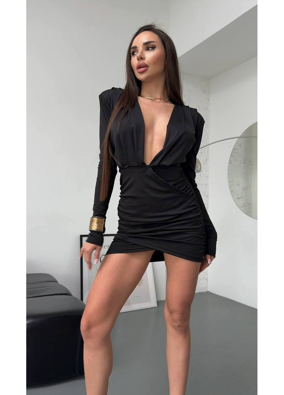 Черное праздничный платье из микро дайвинга — замеры в описании силуэтная Vione однотонное