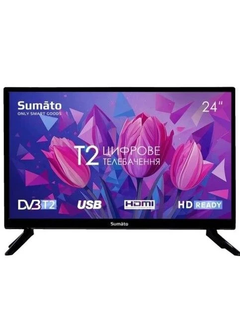 Телевізор 24" 24HT03, Black, LED, 1366x768, 60 Гц, 178°/178°, DVB-T2/C, LAN, HDMI, USB, 2 х 5 Вт, VESA 100x100 000-24HT03 Sumato (395351702)
