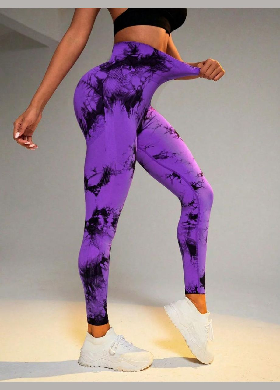 Легінси з мармуровим принтом, фіолетового з чорним кольору, розмір L Trends (330756889)