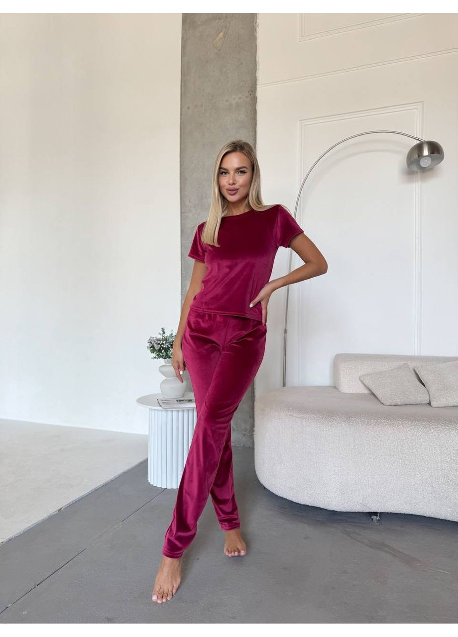 Бордовая всесезон пижама тройка Garna