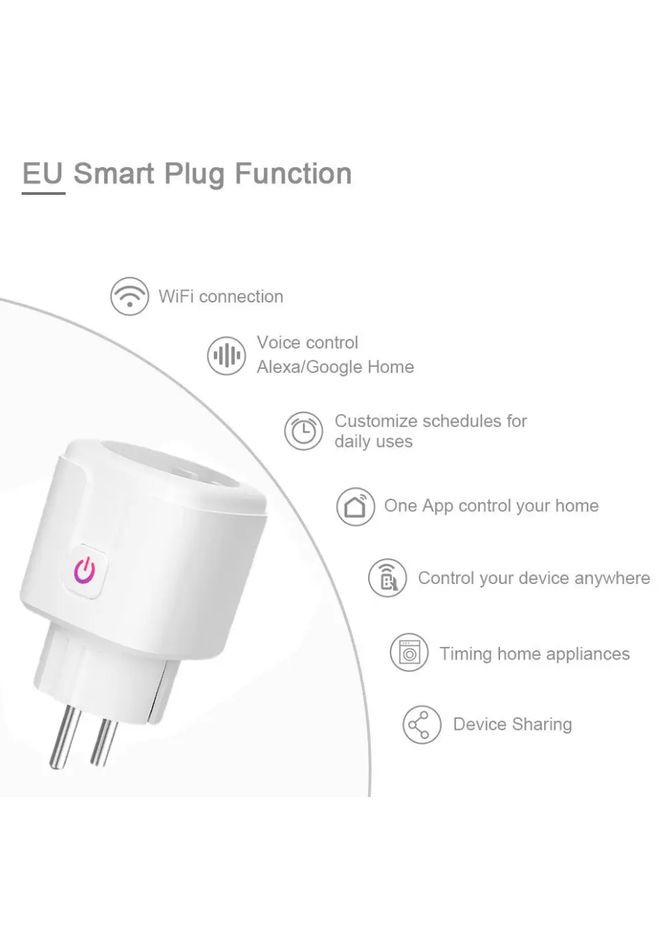 Розумна WIFI розетка Aubess 20А Smart Plug з енергометром, вай фай розетка, Smart Life / Tuya No Brand (300577760)