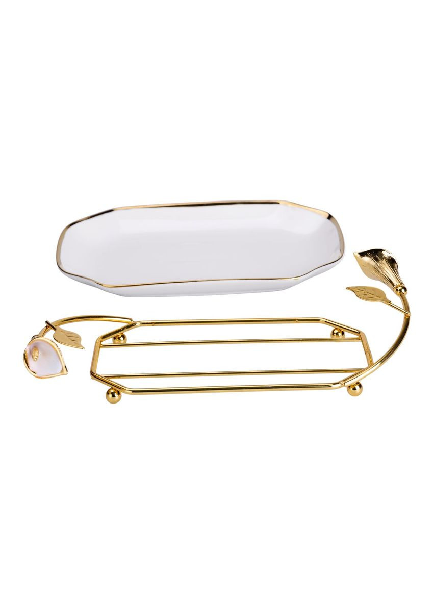 Порцелянова фруктовниця на підставці 26×15×3.5 см Біла із золотом HP-7-5 Yiwu (371480855)