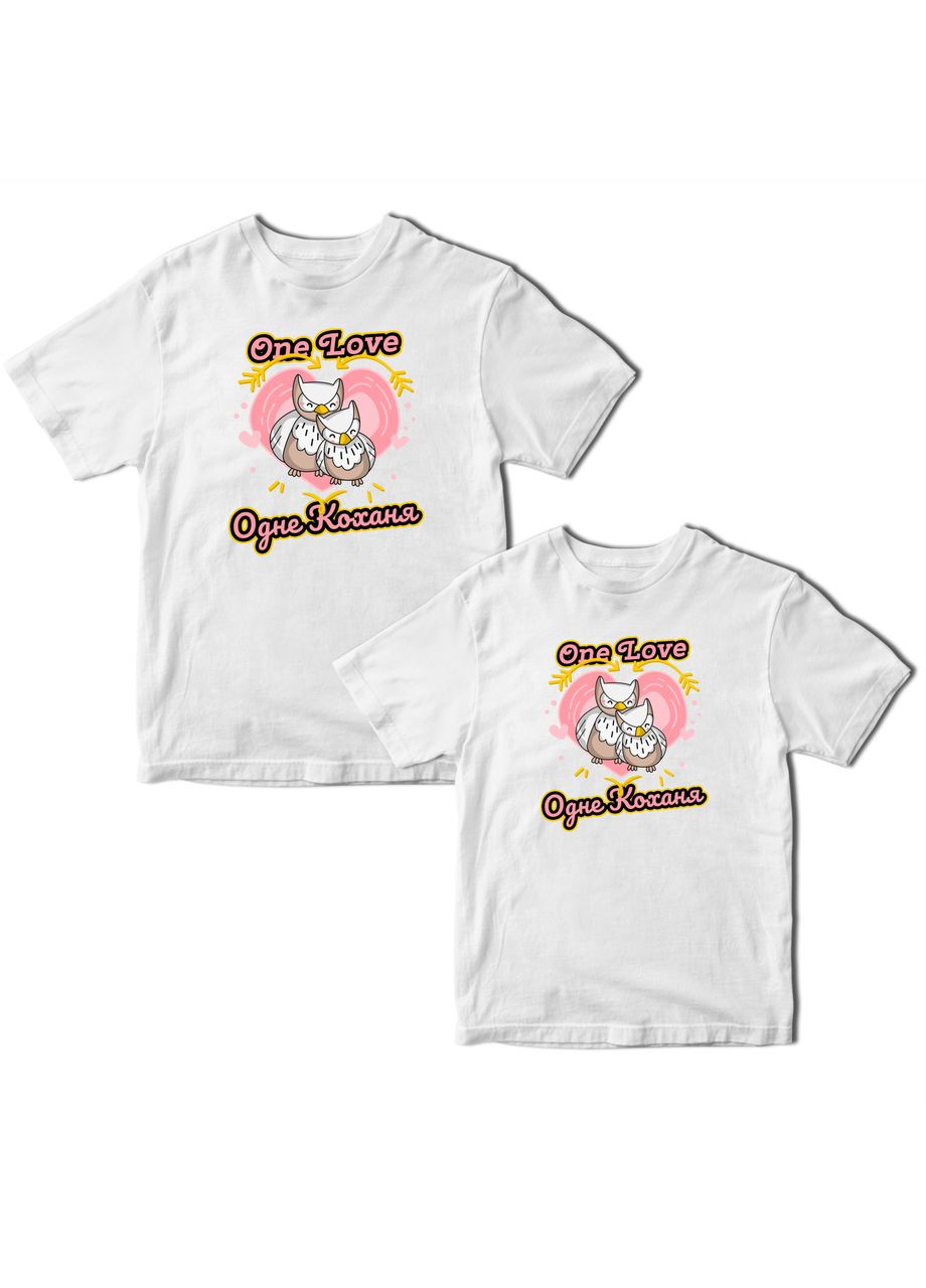 Парные белые футболки для влюбленных с принтом "Our Love. Одна любовь. Влюбленные совы на сердце" Кавун футболка (316345544)