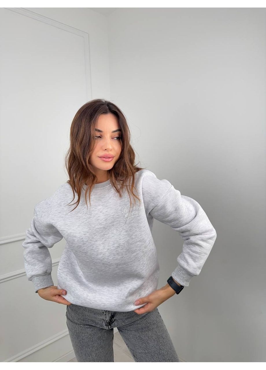 Сірий жіночий світшот оверсайз з написом MonCher (369000827)