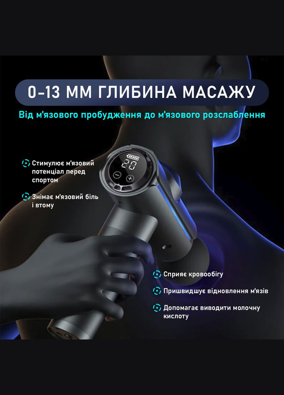 Ручний портативний масажер для тіла 20 скор. масажний пістолет - вібраційний ударний перкусійний масажер No Brand (347590547)