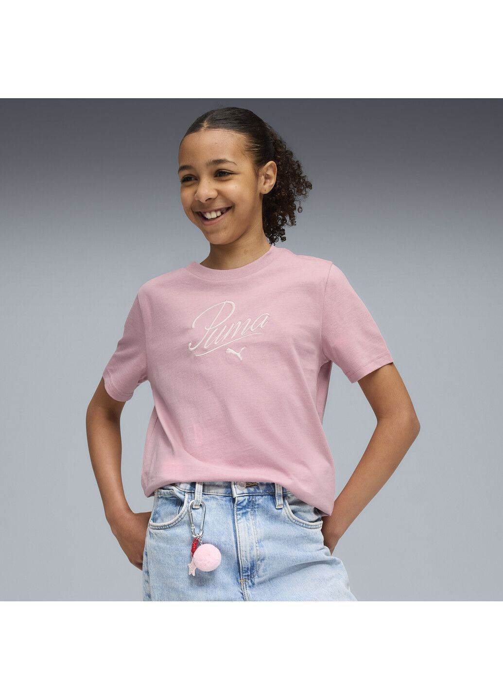 Розовая демисезонная детская футболка essentials script tee youth Puma