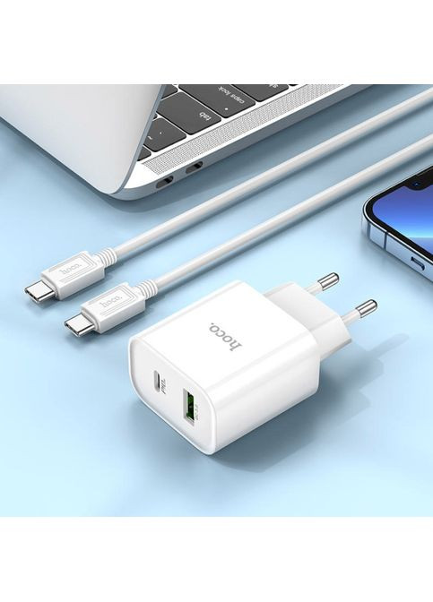 Мережевий зарядний пристрій C80A Plus Rapido PD20W+QC3.0 Charger Set Type-C to Type-C White (6931474779908) Hoco (333653735)
