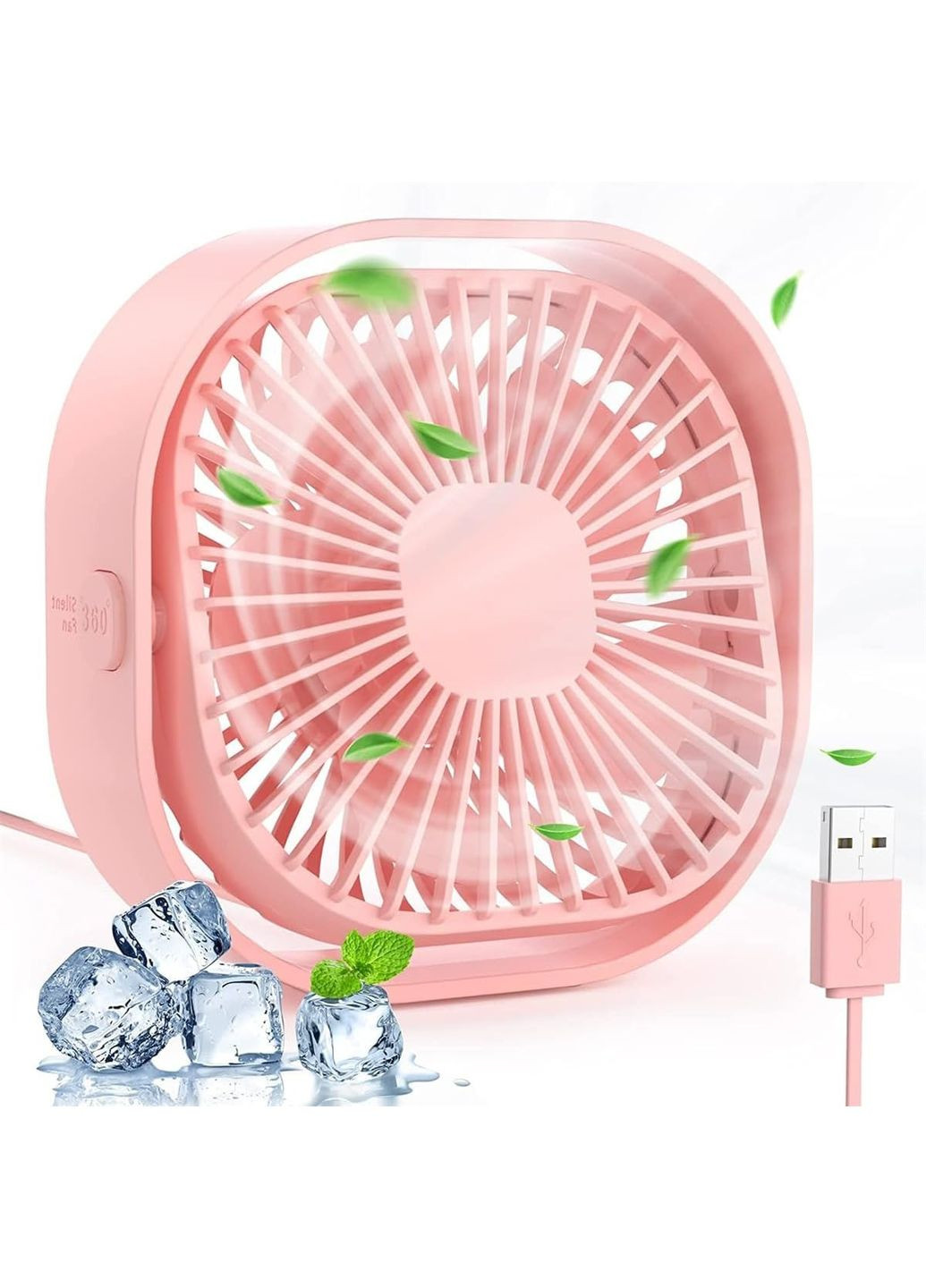 Вентилятор портативний USB 3 швидкості з регулюванням на 360° Pink No Brand (365721175)