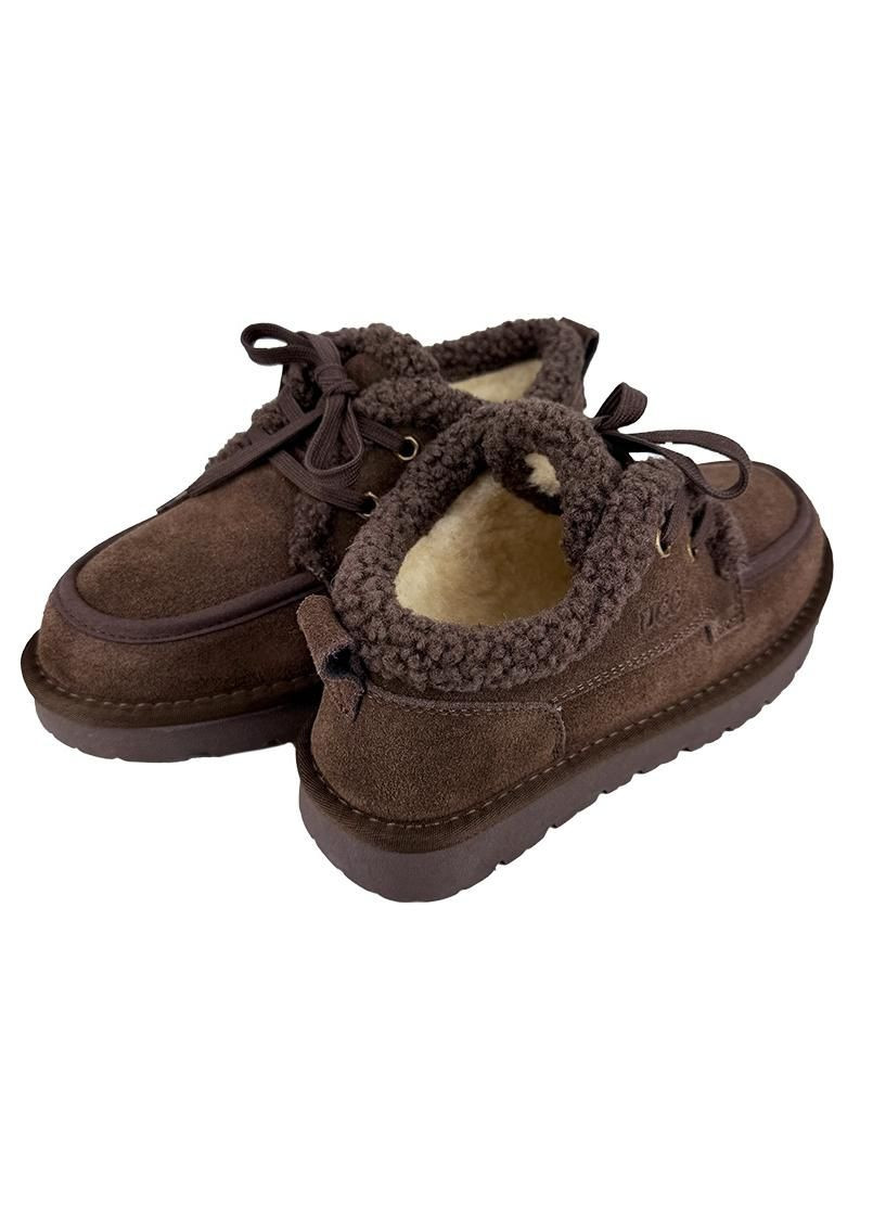 Лофери жіночі хутряні товста шнурівка шоколад 5078-24 No Brand (360392844)