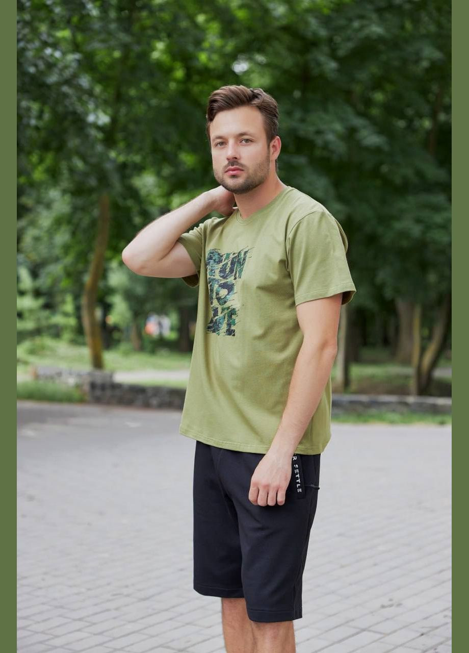 Оливковая качественная мужская оливковая футболка надписью на груди, стильная повседневная футболка No Brand 45.1-2