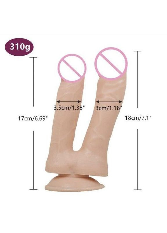 Фалоїмітатор на присоску реалістичний подвійний анальний вагінальний з анальним лубрикантом Шоколад No Brand (340914621)