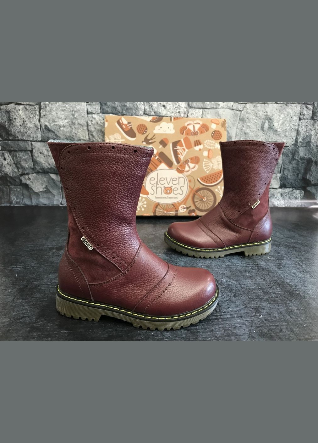 Шкіряні чоботи для дівчаток бордовий 11Shoes Чоботи (306442958)