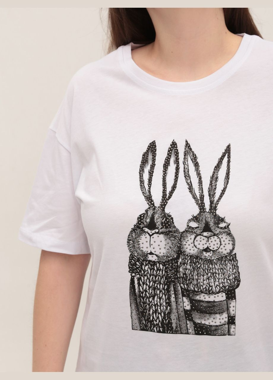 Футболка жіноча біла з зайцями X-trap Пряма - (324026477)