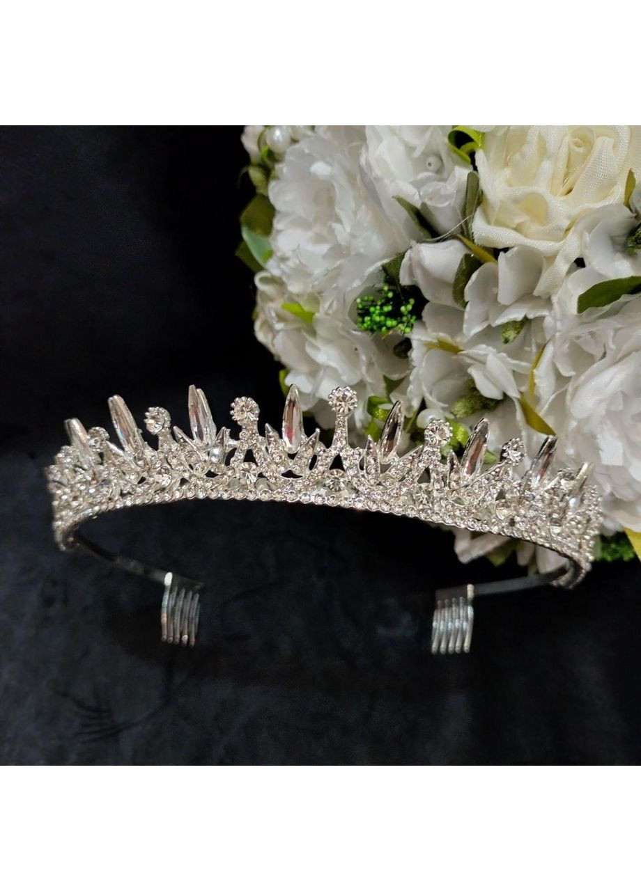 Діадема нареченої ніжна 3.5 см заввишки, срібляста No Brand (369162366)