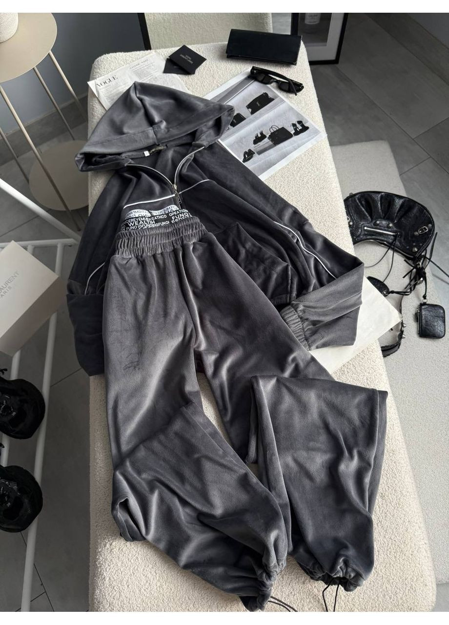 Женский спортивный костюм из велюра на меху: кофта с капюшоном + брюки. MonCher (367267851)