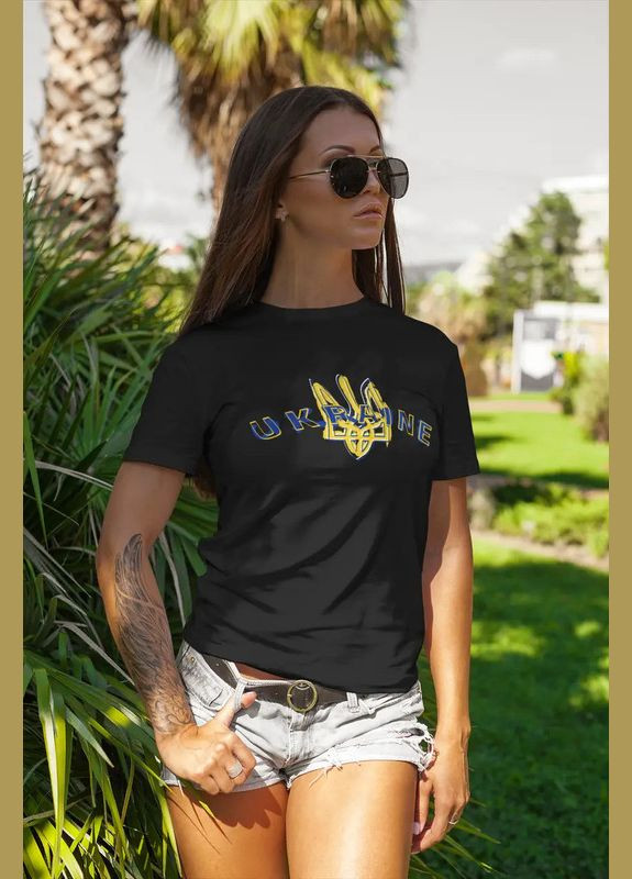 Чорна літня жіноча стильна футболка з патріотичним принтом чорна xs з коротким рукавом Mishe 11000031
