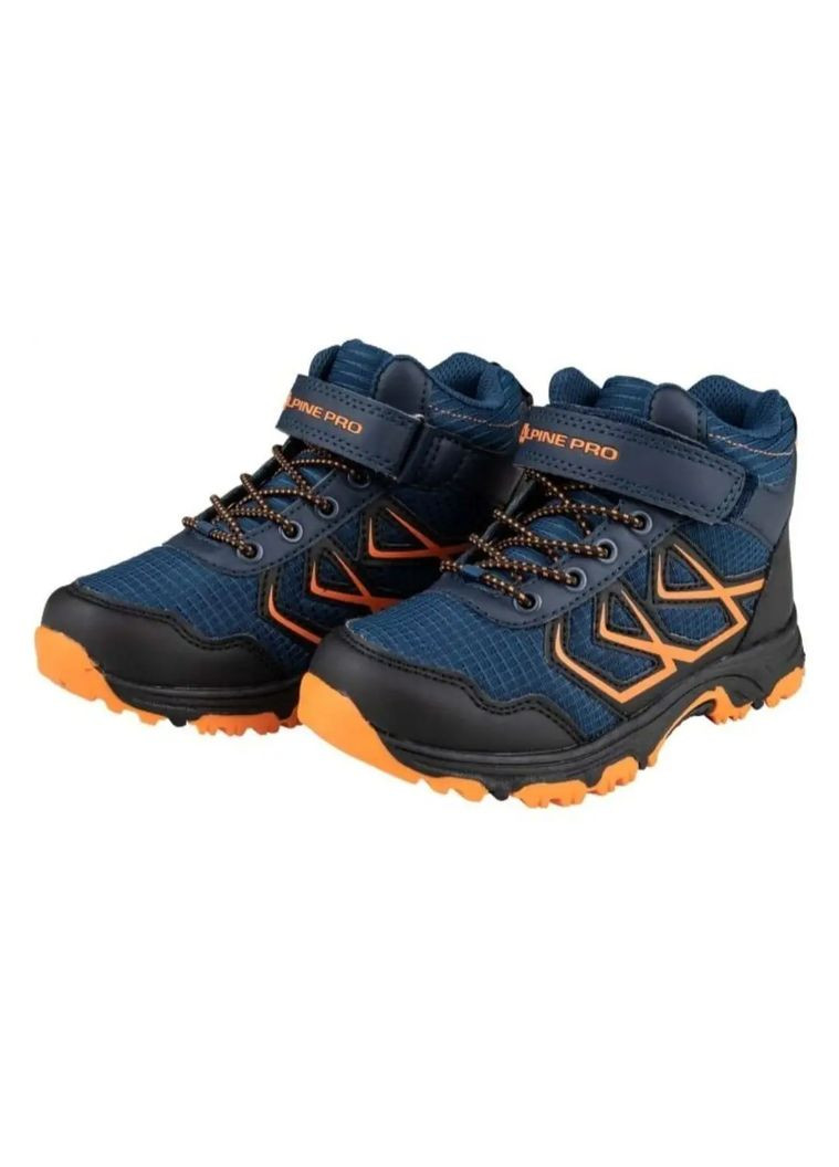Синие повседневные осенние осенние детские ботинки для мальчика тёмно-синие с оранжевым на липучке Alpine Pro
