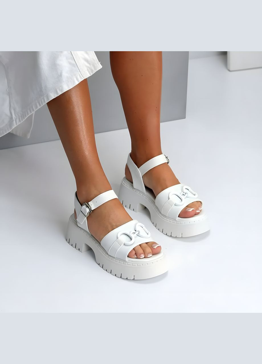 Жіночі шкіряні босоніжки на платформі 1426 Білі Seven (331431467)