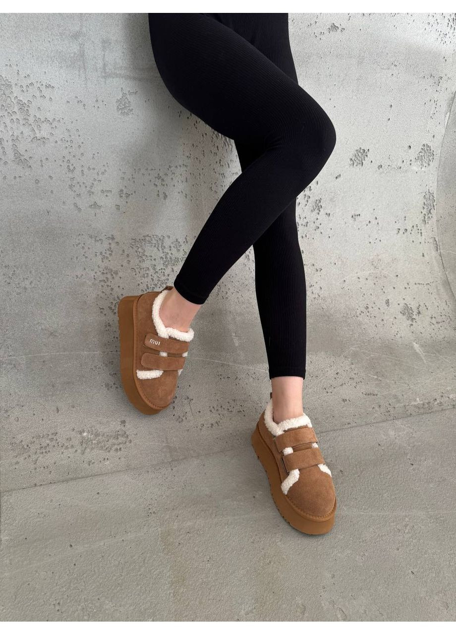 Угги женские короткие на липучках из натуральной замши, карамельные No Brand (361243428)