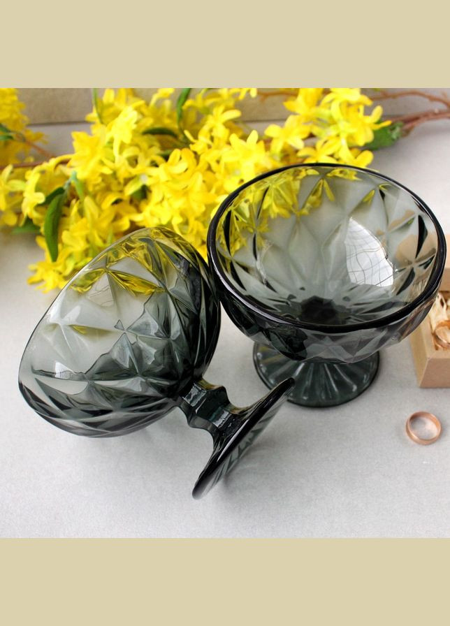 Черные креманки в крупный ромб "Кварц" 4 шт 300 мл (6436) Hell (303211334)