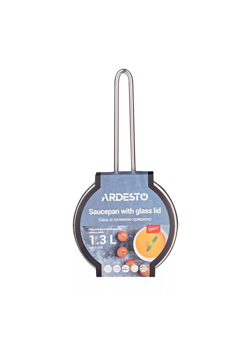 Ковш со стеклянной крышкой Gemini Liguria AR4313GB 1.3 л 14 см серебристый Ardesto (361399128)