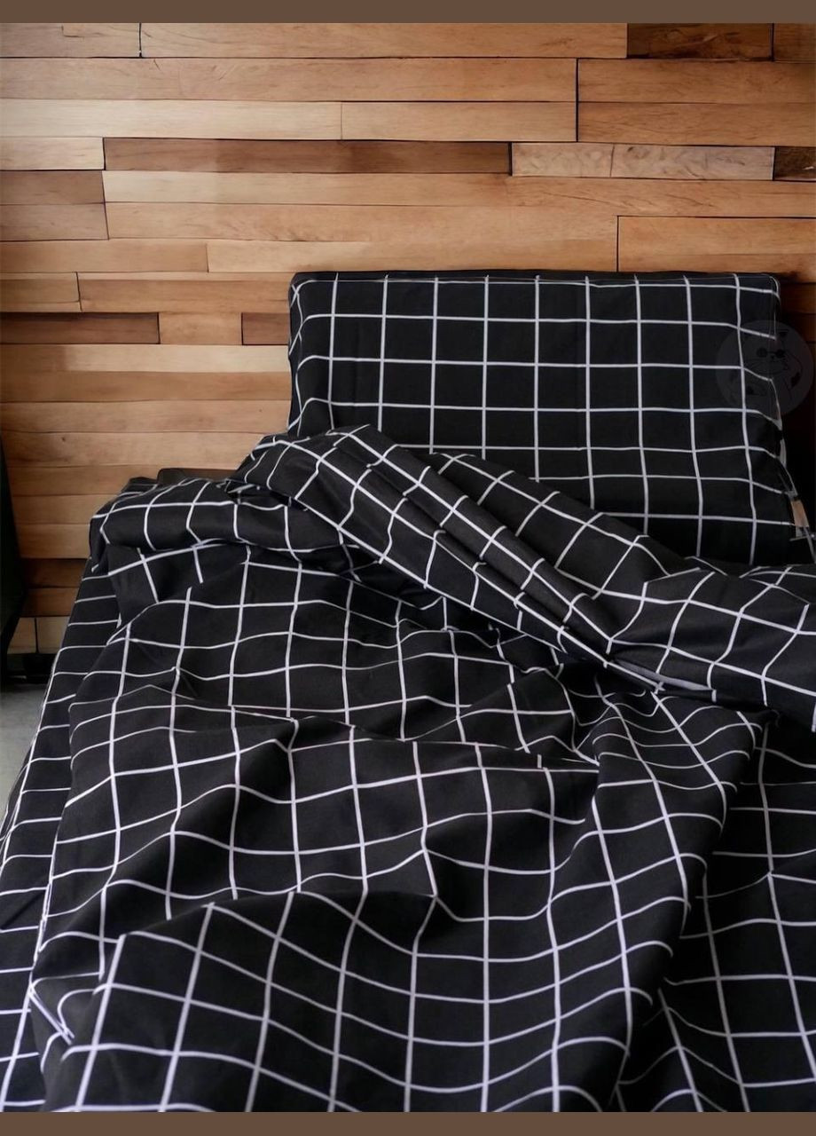 Постельное белье хлопковое в Клетку Двуспальное Простынь на резинке 160x200х20 Бязь Черное 70 х 70 No Brand (280911536)