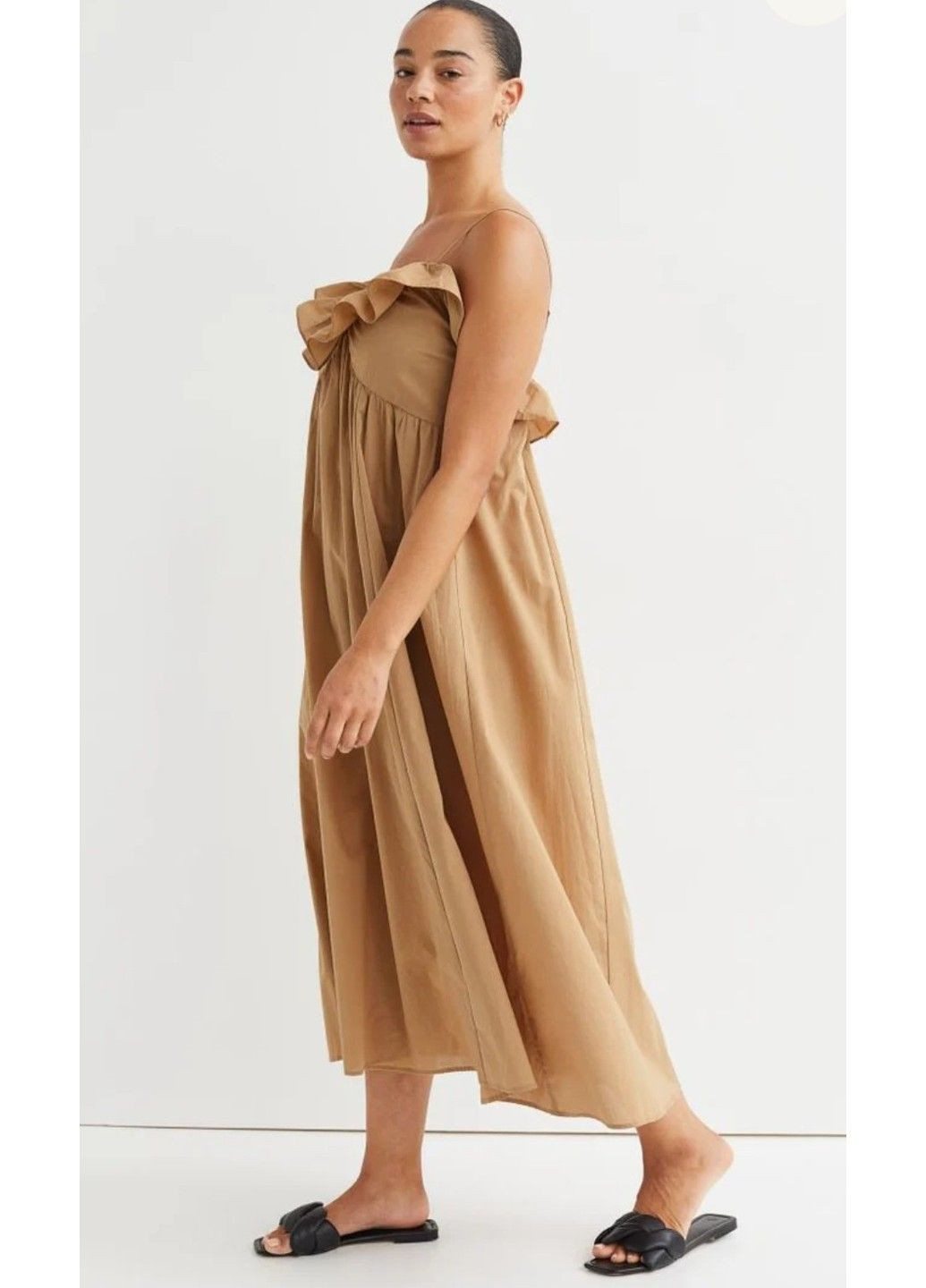 Бежева повсякденний жіноча сукня на бретелях з оборками н&м (57332) s бежева H&M