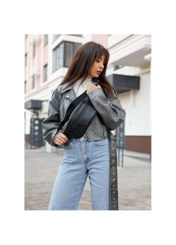 Женская сумка на пояс кожаная бананка Tirso BTT черная Sambag (322870622)