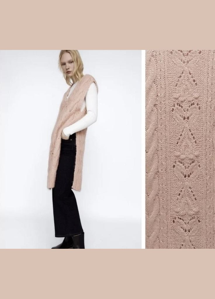 Вязаный жилет в узор с альпакой и шерстью удлиненный теплый Zara (307168609)