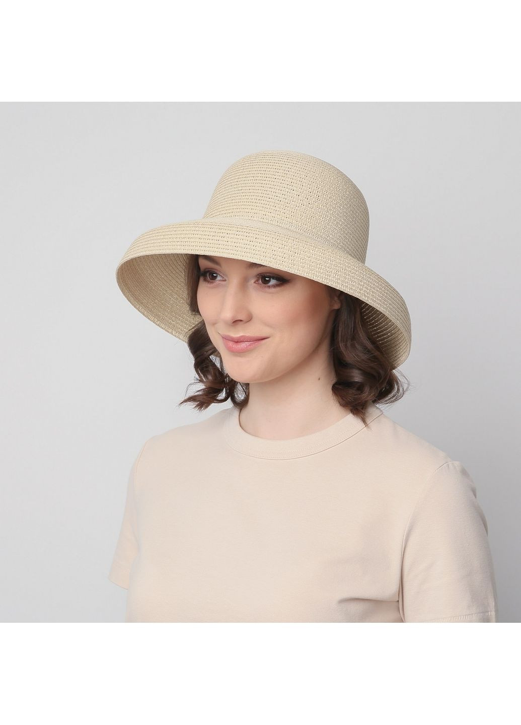 Шляпа со средними полями женская бумага бежевая GLORIA LuckyLOOK 818-102 (322792842)