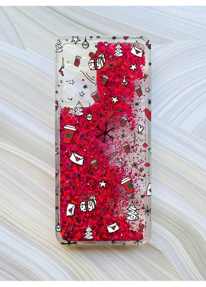Чохол з плаваючими блискітками для Samsung Galaxy A05s (A057) Рожевий Новорічний фон (принт 182) CASE CONTROL (362969497)