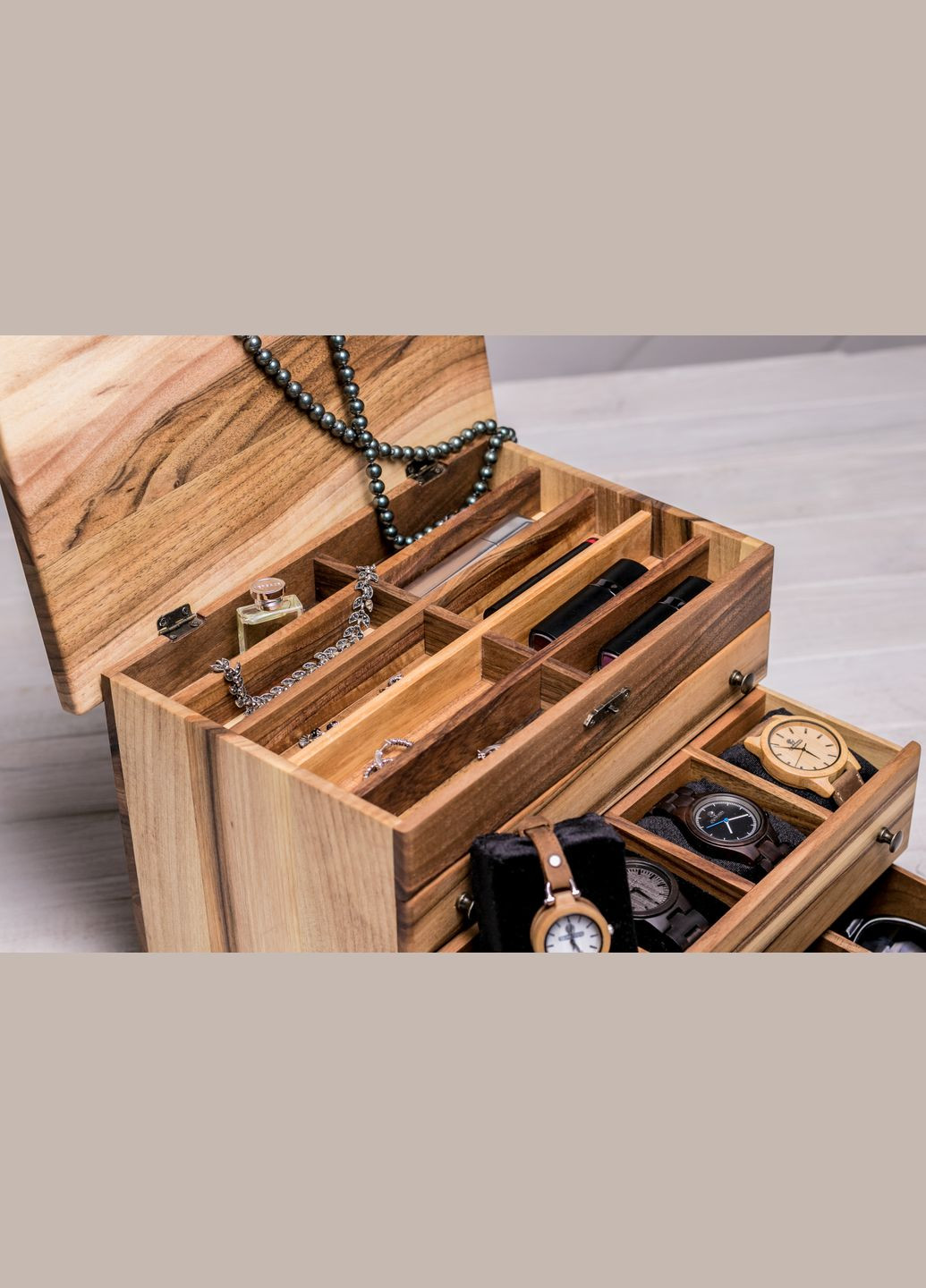 Шкатулка для прикрас із дерев'яною кришкою L Велика шкатулка EcoWalnut (295291915)