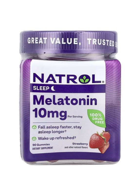 Натуральная добавка Melatonin 10mg Gummies, 90 желейок клубника Natrol (341738091)