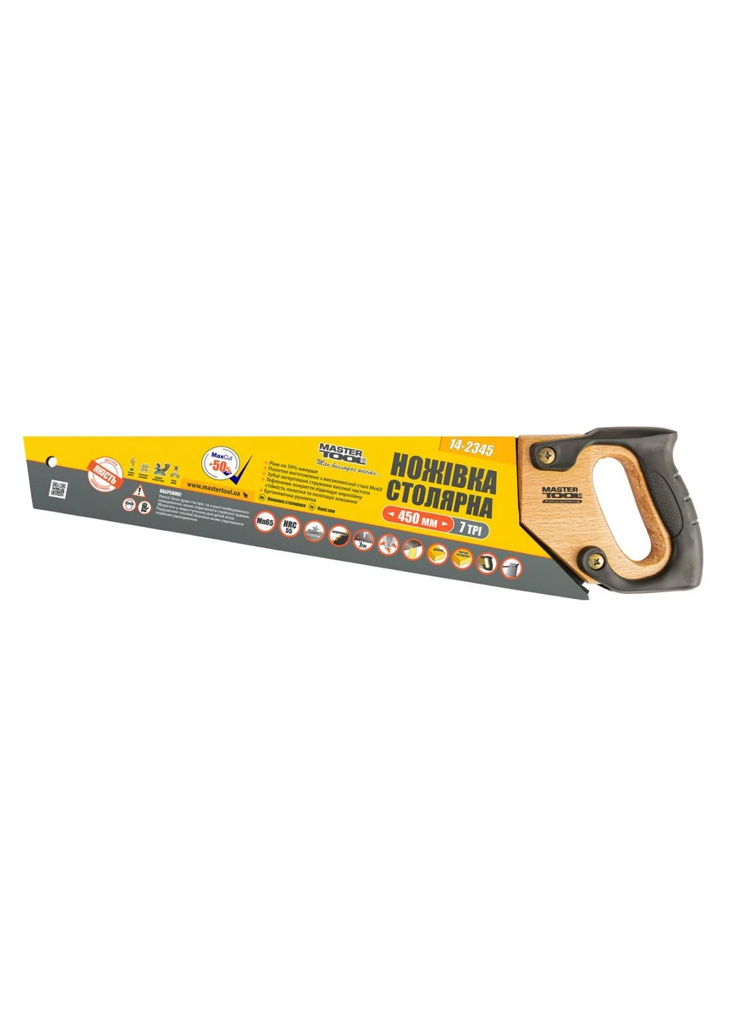 Ножівка для дерева Mastertool 450 мм 7T х 1" потрійне заточування з тефлоновим покриттям (14-2345) Master Tool (335048179)