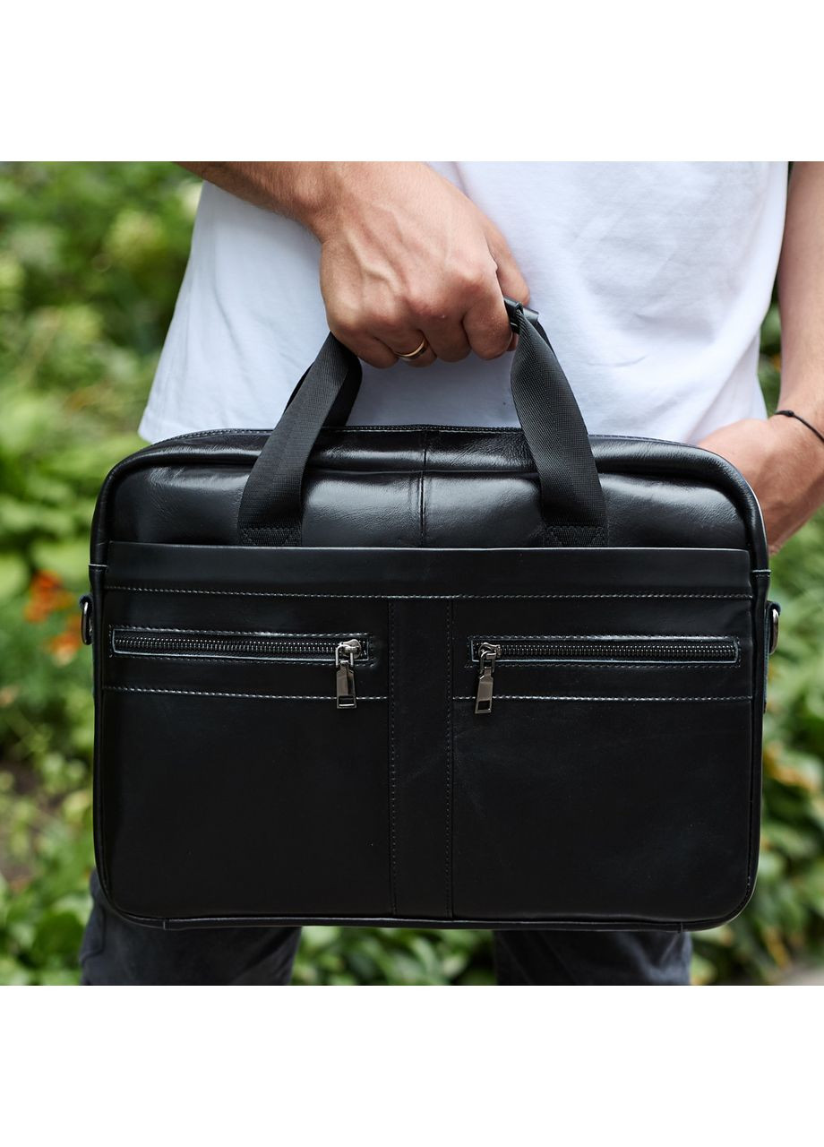 Мужской портфель для ноутбука 38х28х8, офисная кожаная сумочка, мужская мужская деловая сумка, черная. No Brand (365866900)