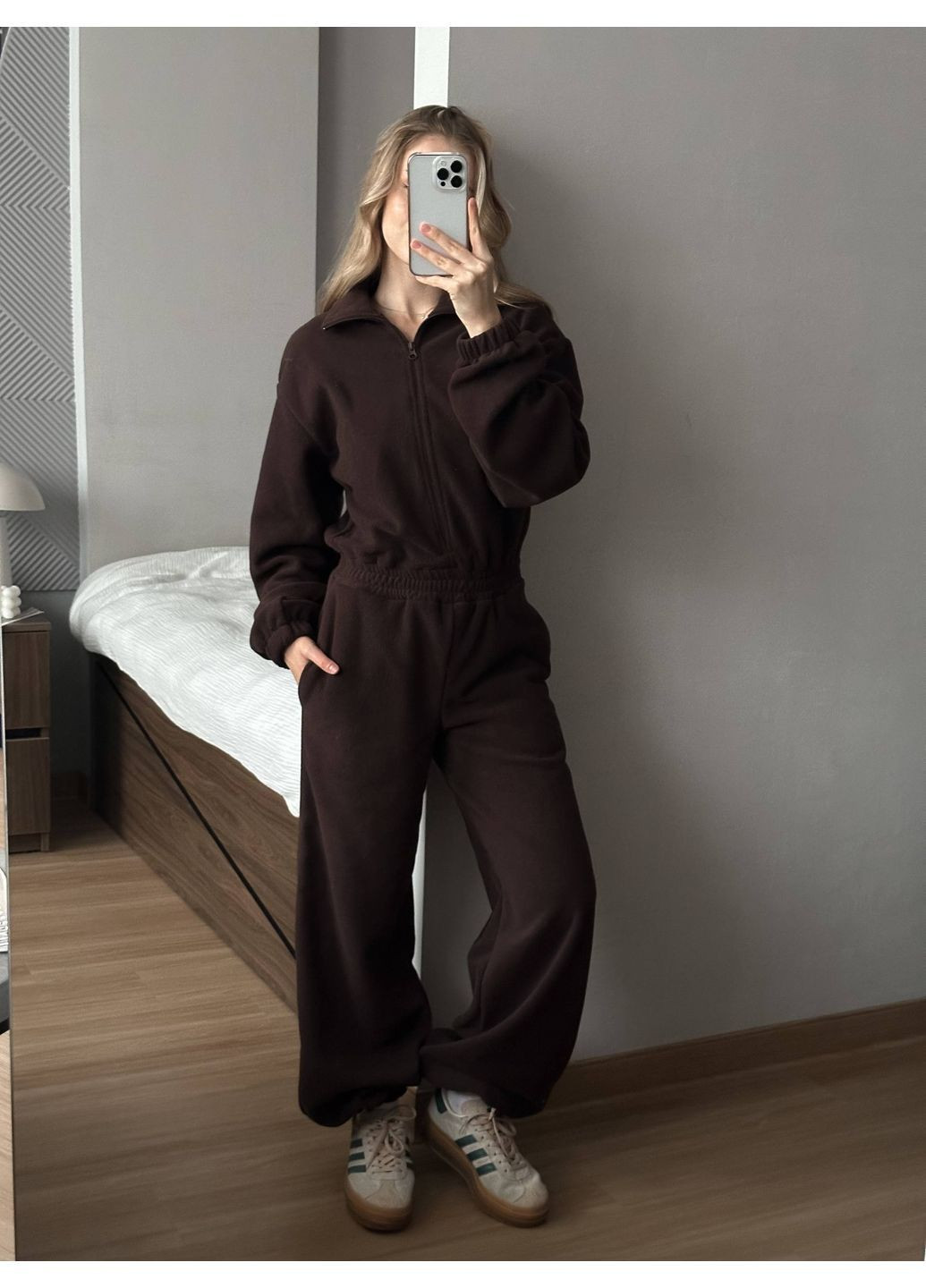 Женский комбинезон полар-флис No Brand Р4960-9147 комбинезон-брюки коричневый флис