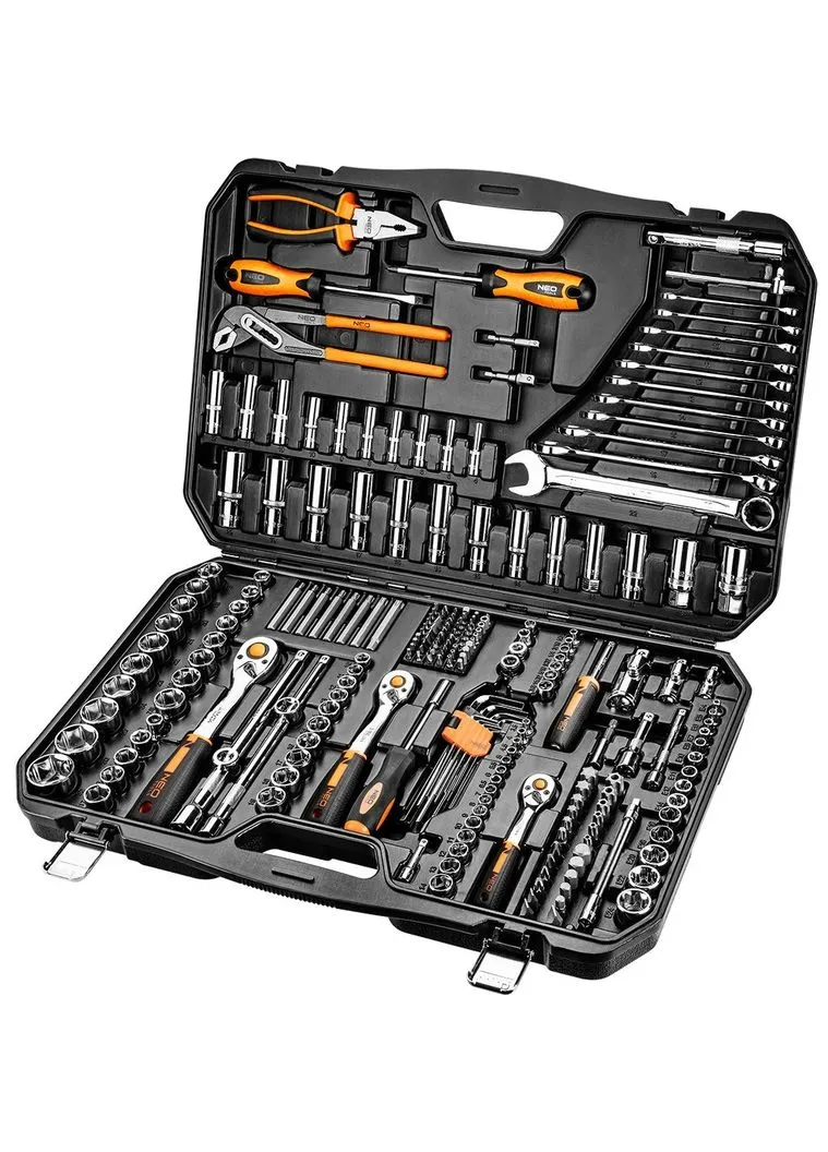 Набір інструментів, 1/2", 1/4", 3/8", CrV, кейс, 233шт Neo Tools (393461945)