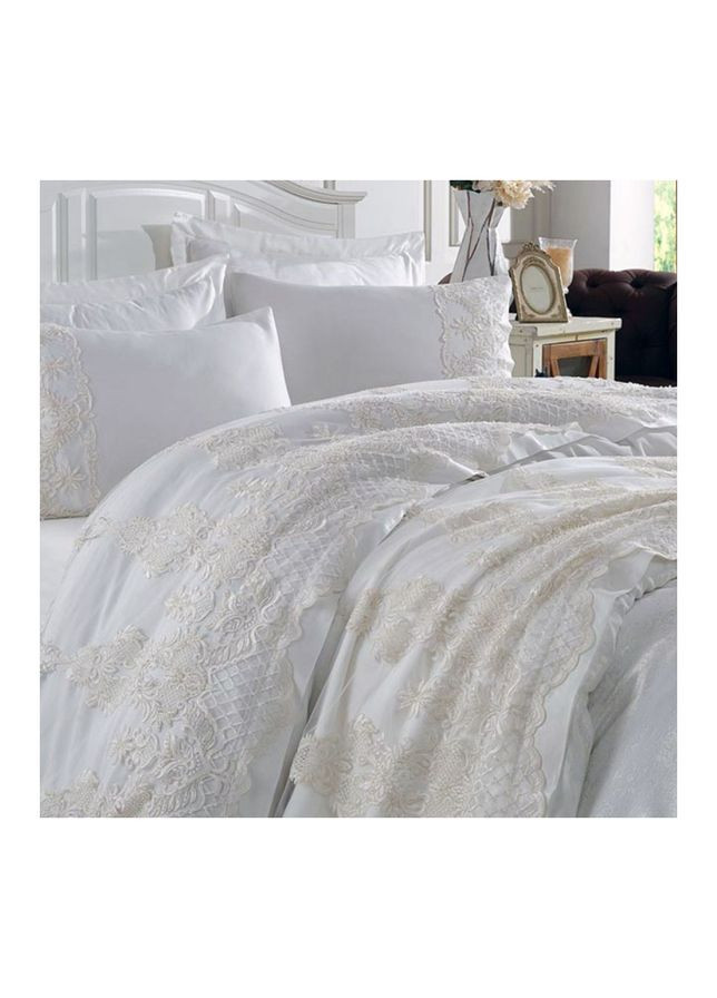 Набор постельного белья с кружевом и покрывалом пике - Anna Carina евро Dantela Vita (286420286)