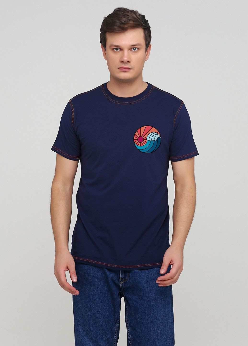 Темно-синяя футболка мужская с маленьким принтом с коротким рукавом Malta