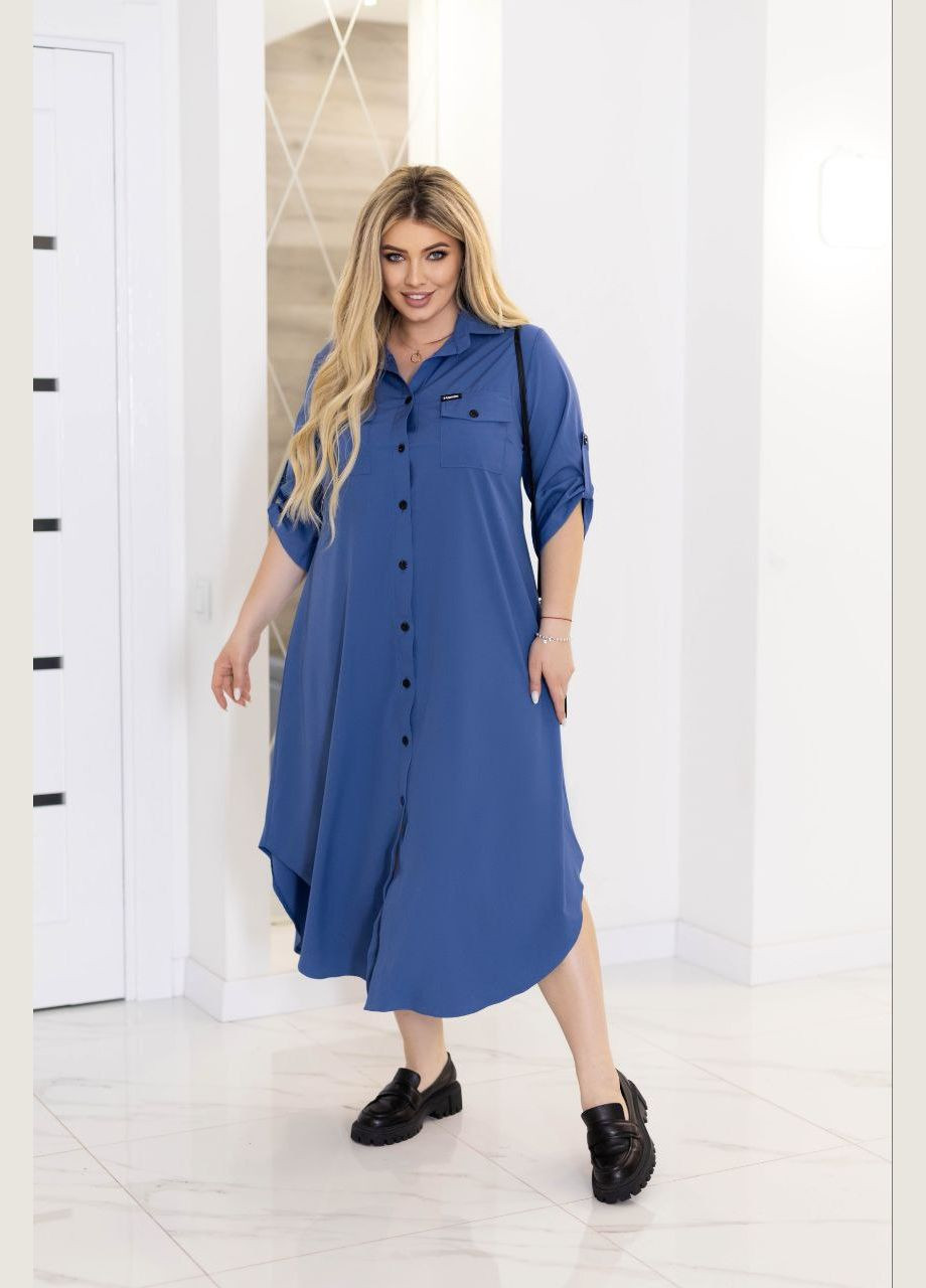 Синя повсякденний жіноча сукня-сорочка Україна однотонна